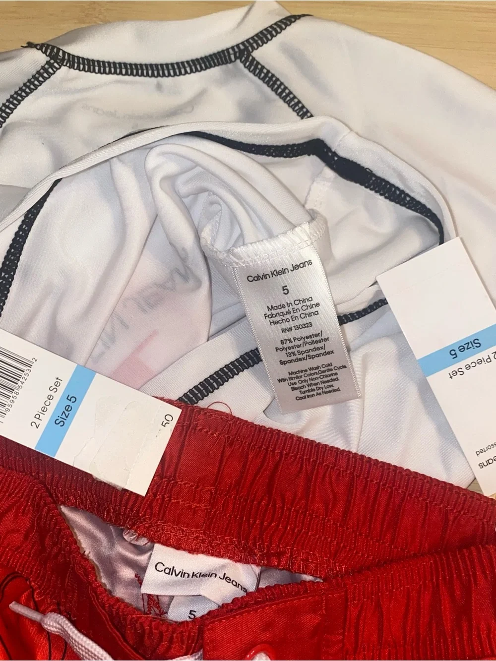 New Calvin Klein Boys Swim 2 piece Set Trunks Shirt Toddler Red White